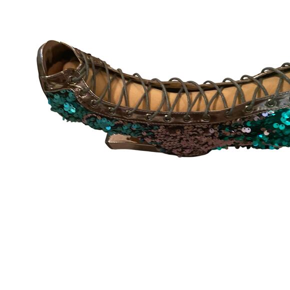 Chase + Chloe purple teal bronze Sequin Thigh High Lace Up Boots 9 Back Zip rave - Picture 6 of 14
